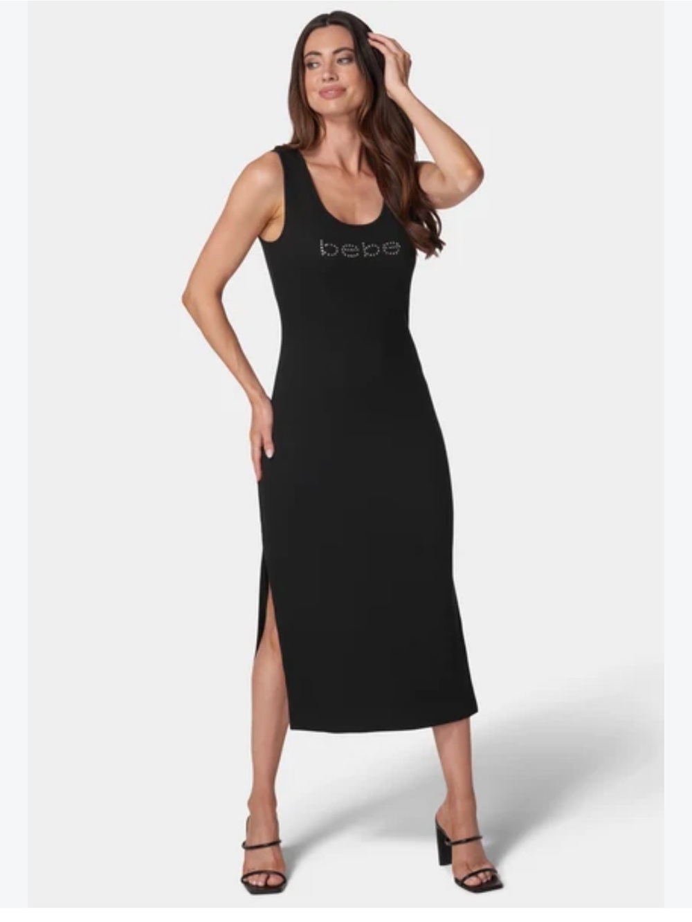 bebe Y2K vintage size M Black Sleeveless contour Logo Tank Midi Dress